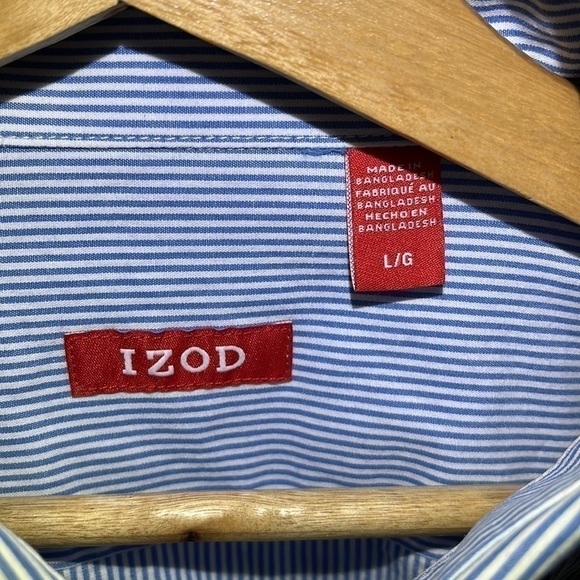 Izod Blue and White Striped Long Sleeve Button Down - Picture 4 of 10